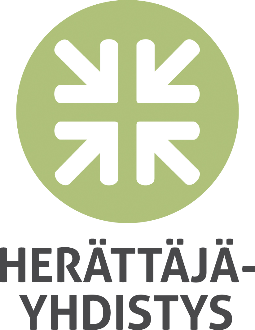 Herättäjä-Yhdistyksen logossa on nuolista muodostuva risti ja teksti Herättäjä-Yhdistys.