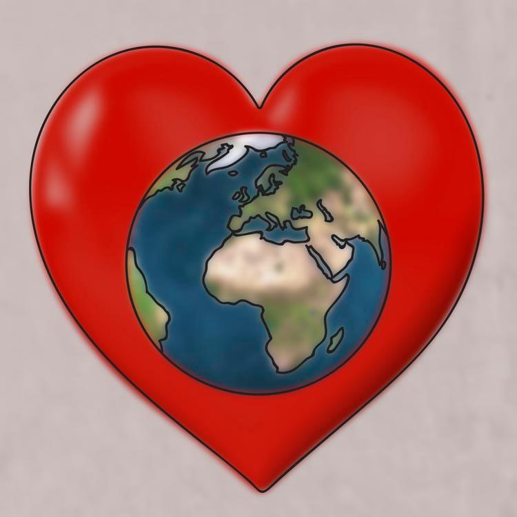 Punainen sydän ja sen keskellä maapallo